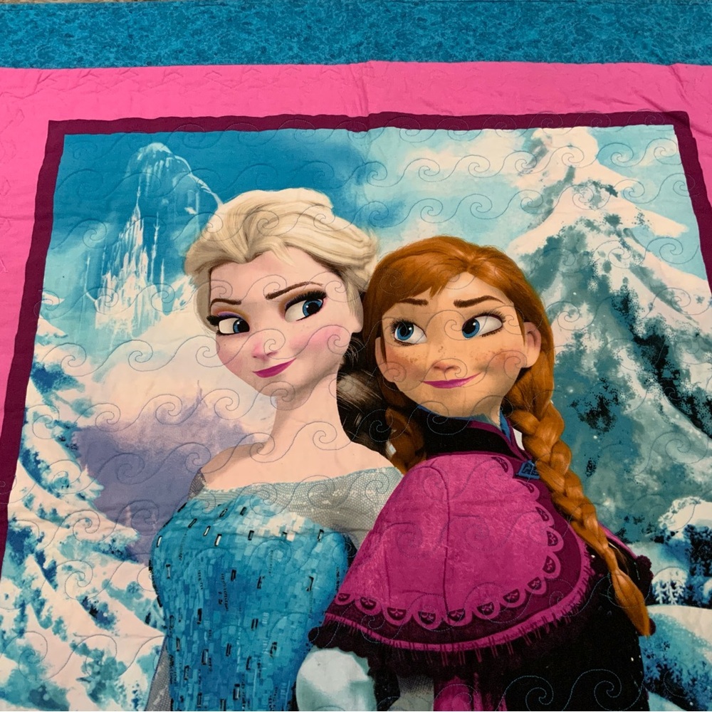 Disney Frozen Anna Elsa Handmade Patchwork Quilt 49x41” Lap Throw Display Crib - Picture 2 of 13